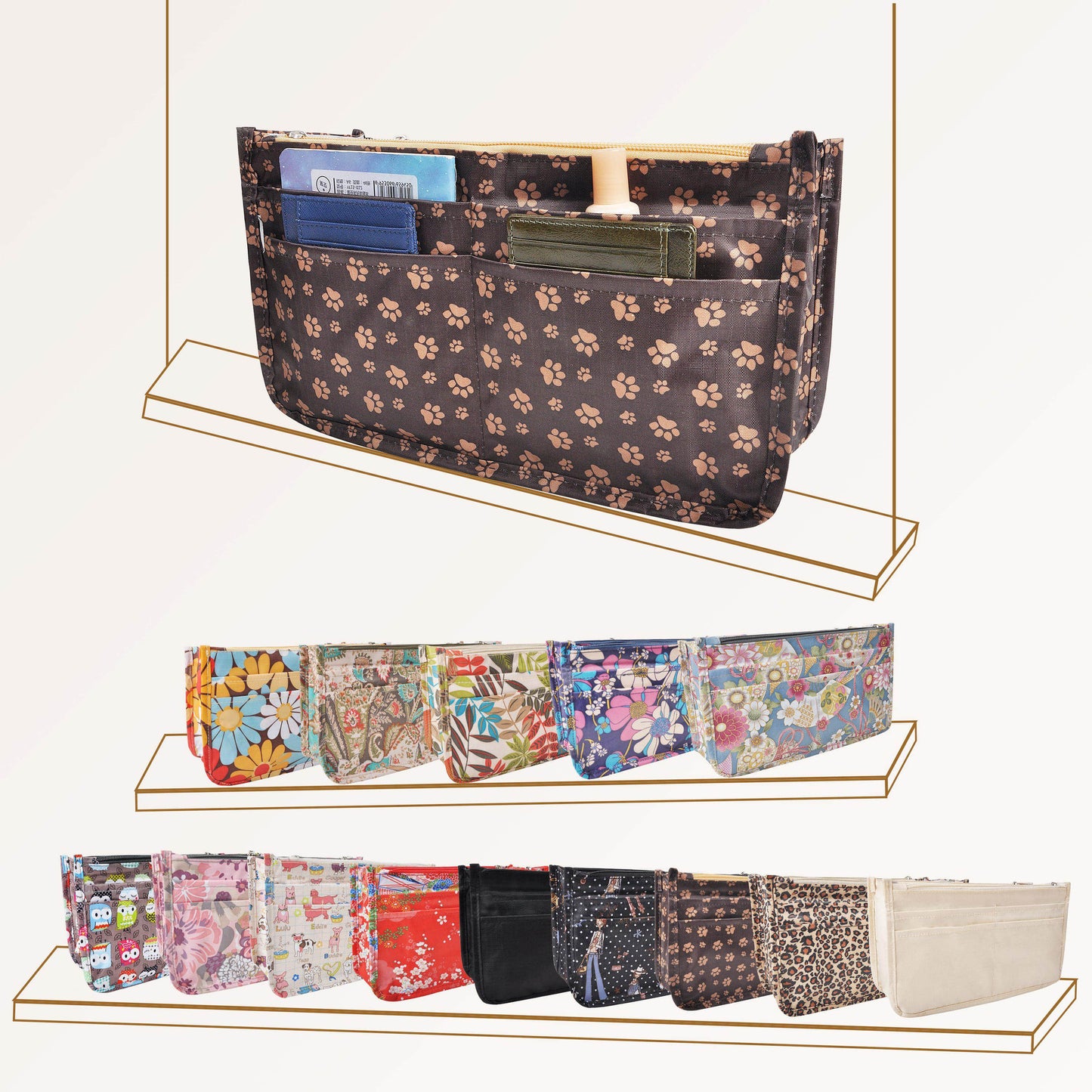 Purse Handbag Tote Pocketbook Bag Organizer Insert with Zipper Handle for Women Patterned