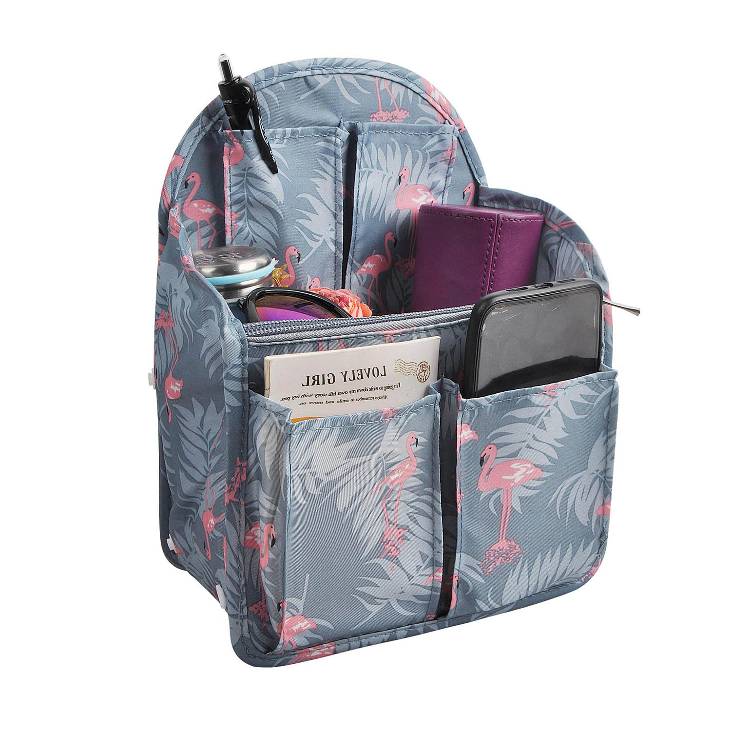 Vercord Backpack Organizer Insert Liner Hanging Travel Bag in Bag with Many  Pockets Blue Flamingo Medium