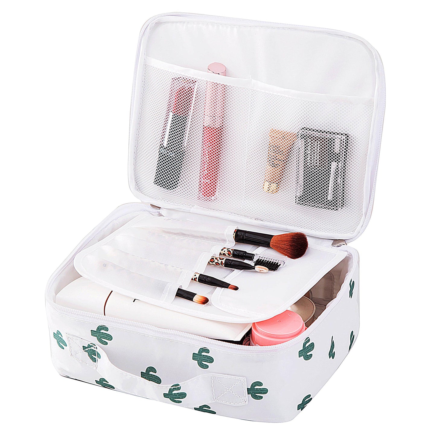 Travel Makeup Cosmetic Case,Portable Brushes Case Toiletry Bag Travel Kit Organizer Cosmetic Bag Cactus A