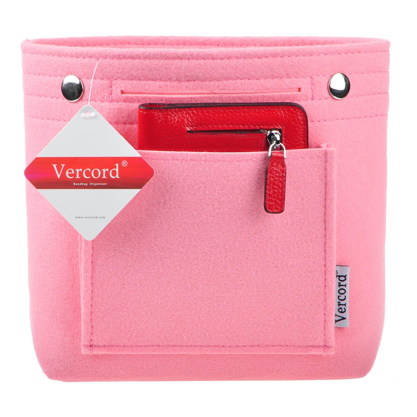 Vercord Mini Slim Small Felt Purse Organizer Insert Inside Handbag Tote  Pocketbook for Women Black