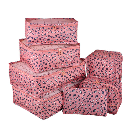 Travel Packing Organizers-7 Set Cubes Luggage Suitcase Organizer Bags Clothes Underwear Cube Shoe Pouch Pack Pink Leopard