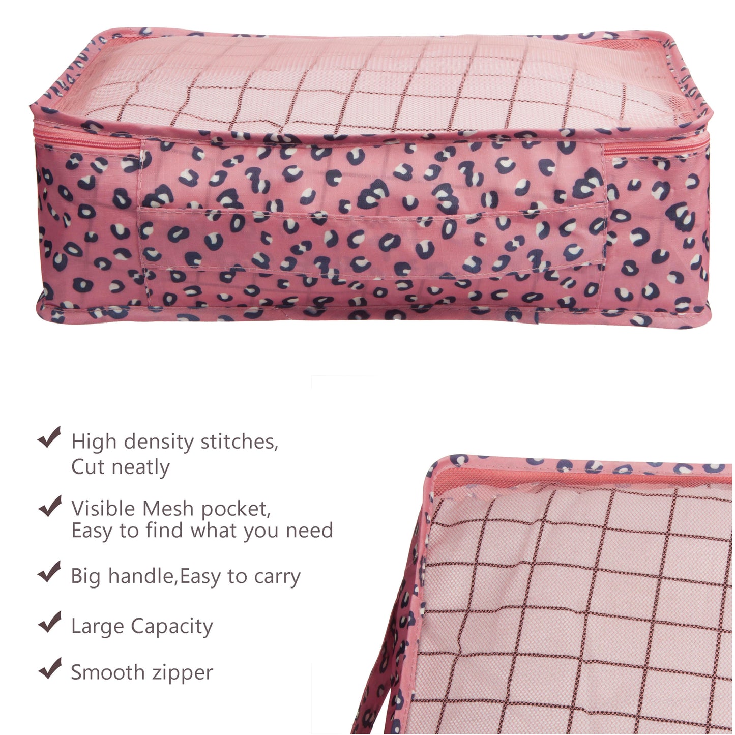 Travel Packing Organizers-7 Set Cubes Luggage Suitcase Organizer Bags Clothes Underwear Cube Shoe Pouch Pack Pink Leopard