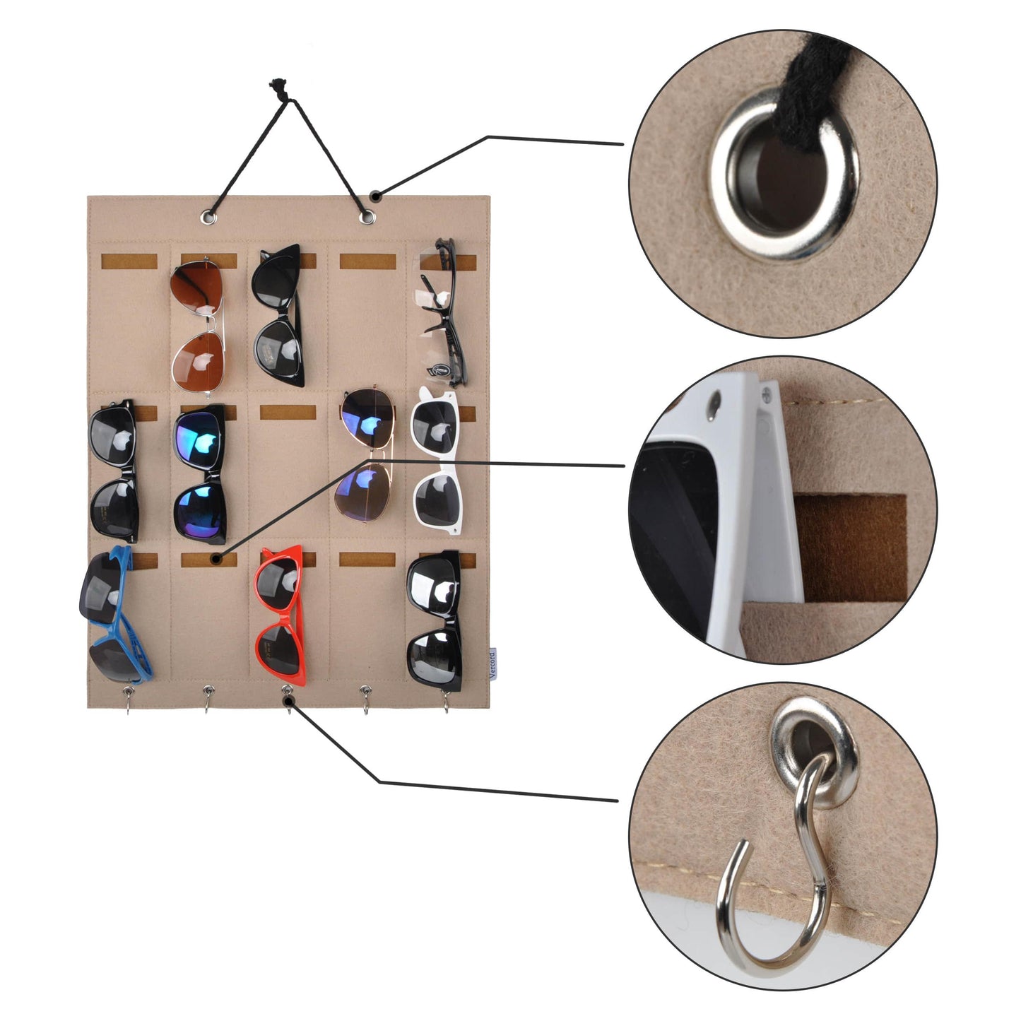 Felt Hanging Eyeglasses Sunglasses Eyewear Holder Display Organizer Wall Door 15 Slots