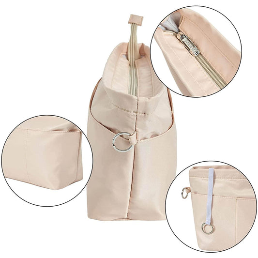  Vercord Felt Purse Insert Organizer 26 19 Toiletry Pouch Insert  with D Ring Attach Chain Strap Beige L : Clothing, Shoes & Jewelry