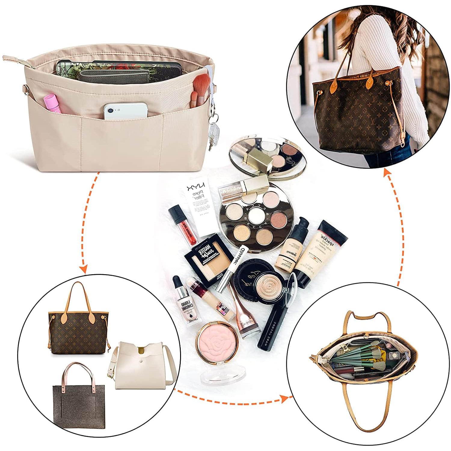  Vercord Purse Insert Organizer 26 Toiletry Pouch Insert with  Leopard Acrylic Chain Strap Beige L : Clothing, Shoes & Jewelry