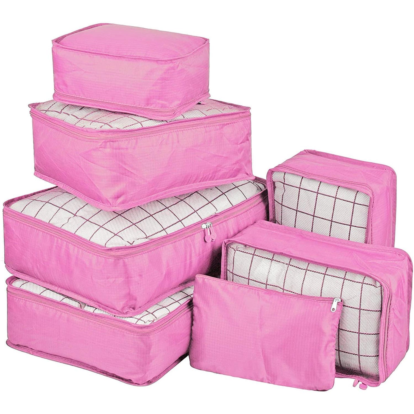 Travel Packing Organizers-7 Set Cubes Luggage Suitcase Organizer Bags Clothes Underwear Cube Shoe Pouch Pack Pink Leopard