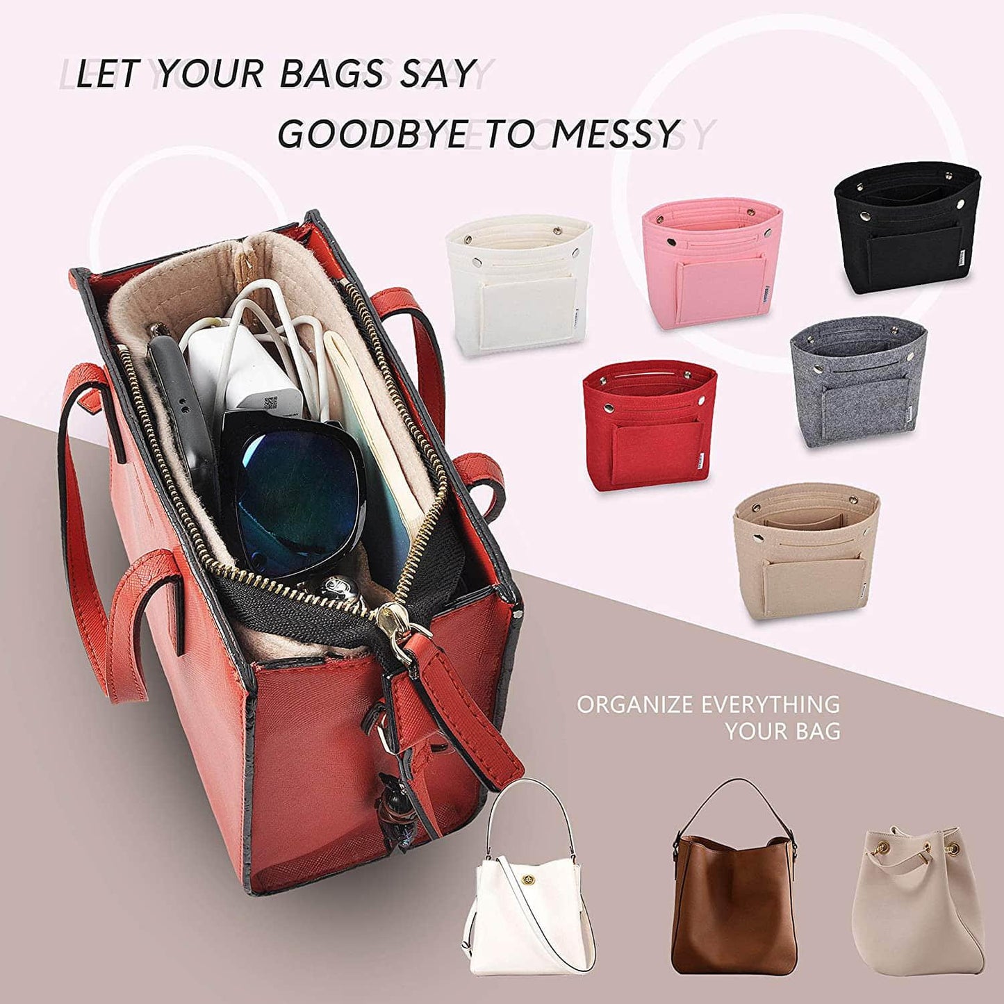 Mini Style Slim Small Felt Purse Organizer Insert Inside Handbag Tote Pocketbook