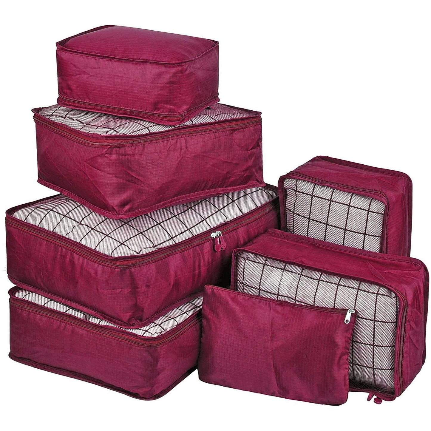 Travel Packing Organizers-7 Set Cubes Luggage Suitcase Organizer Bags Clothes Underwear Cube Shoe Pouch Pack Pink Leopard