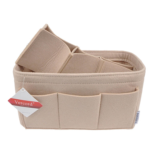  Vercord Felt Purse Insert Organizer 26 19 Toiletry Pouch Insert  with D Ring Attach Chain Strap Beige S : Clothing, Shoes & Jewelry